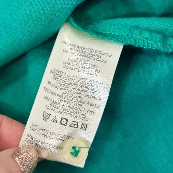 Maeve By Anthropologie Bennet Button-up Shirt Women's MP Green Linen Cotton Top - Picture 7 of 16